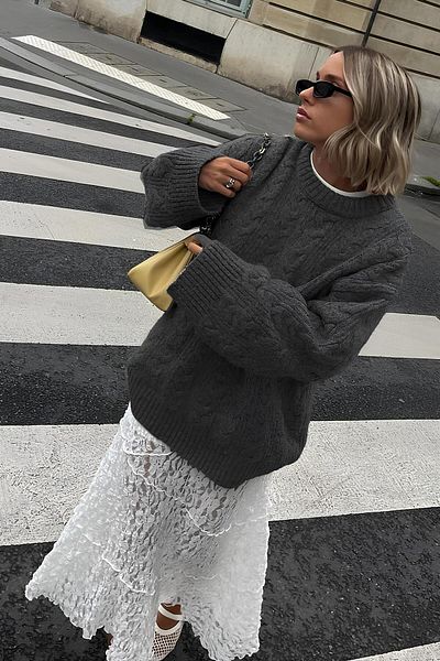 Jose Clothing Women's Hair Knit Patterned Oversize Long Sleeve Knitwear Sweater
