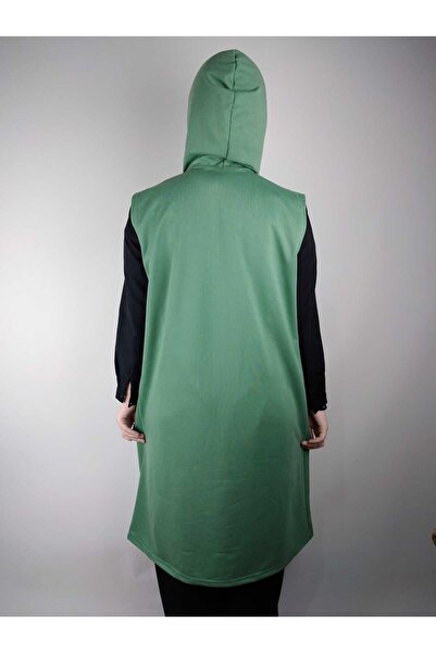 YAŞAR TRİKO Жіночий зелений капюшон з ґудзиками, без рукавів, з кишенями, двоколірний довгий жилет