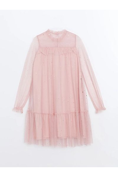 LC Waikiki Lcw Kids Pink Crew Neck Sparkle Girl's Dress