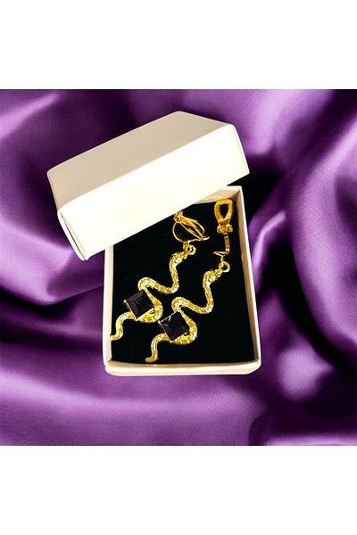 1PARÇAMAVİ Women's Non Perforated Earrings with Plum Stone Snake Clips - No Perforation Earrings