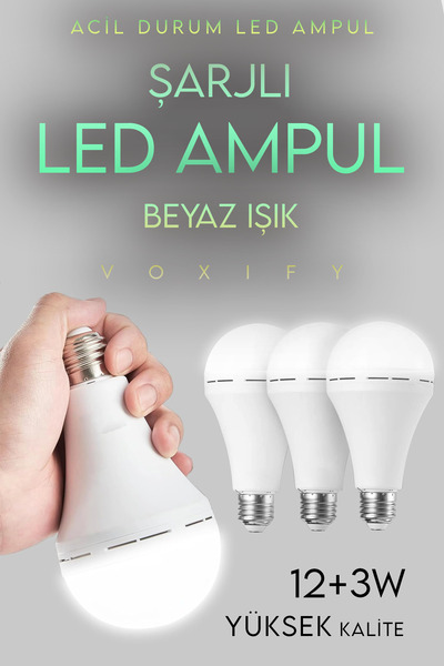 Voxify Şarjlı Ampül Ultra Acil Durum & Kamp Işığı 220v Beyaz E27 Duy Otomatik %80 Tasarruflu 8 (Saat)