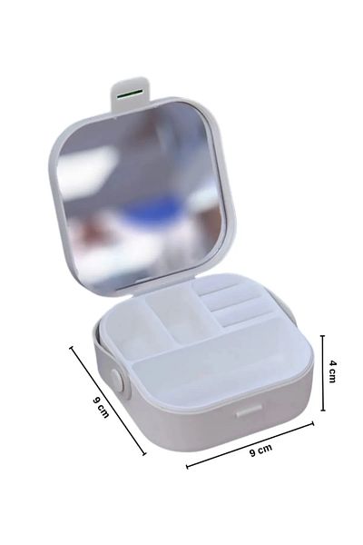 Bundeba Cutie de bijuterii pentru machiaj Mini organizator în formă de geantă cu oglindă în interior 9X9X4 Cm