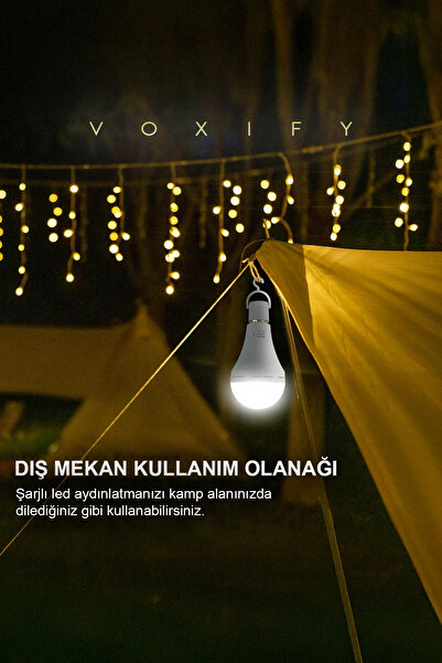 Voxify Şarjlı Ampül Ultra Acil Durum & Kamp Işığı 220v Beyaz E27 Duy Otomatik %80 Tasarruflu 8 (Saat)