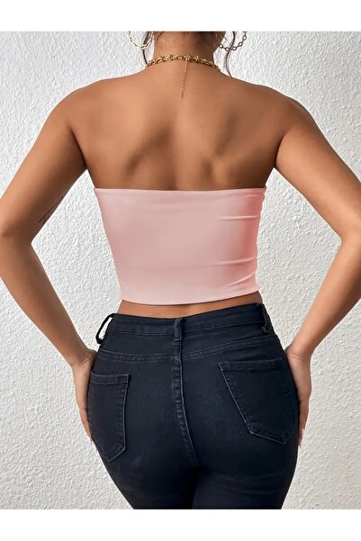 Olyssia Women's Pink Strapless Crop Top Bustier – Stretchy Bandeau Single Jersey Fabric Blouse – Basic Stylish Casual Top