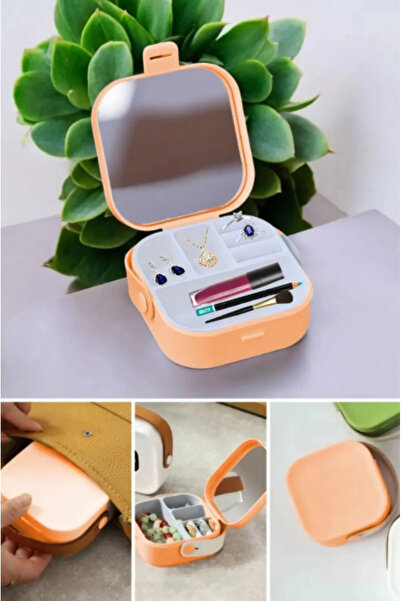 Bundeba Makyaj Takı Kutusu İçi Aynalı Çanta Şeklinde Mini Organizer  9X9X4 Cm