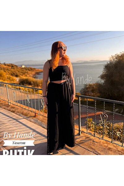 BY HANDE TASARIM Women's Black Medina Silk Sequined Loose Trousers