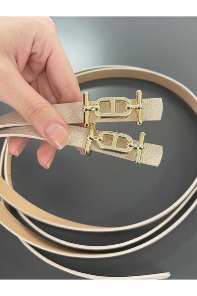 MELEK ARAZ Бежевий короткий ремінь з тонкою пряжкою для жінок