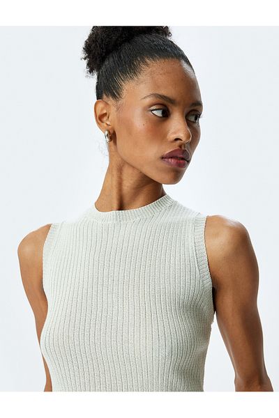 Koton Crew Neck Sleeveless Metallic Yarn Detailed Knitwear Tank Top