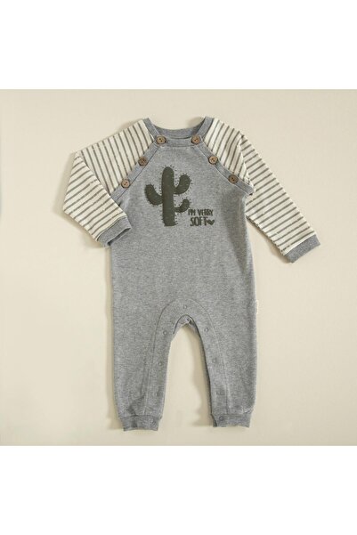 Chakra Kaktüs Baskılı Tulum Gri Melanj