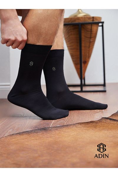 ADİNSOCKS Ανδρικές μαύρες μακριές κάλτσες Bamboo Socket - Seamless Premium 12-pack