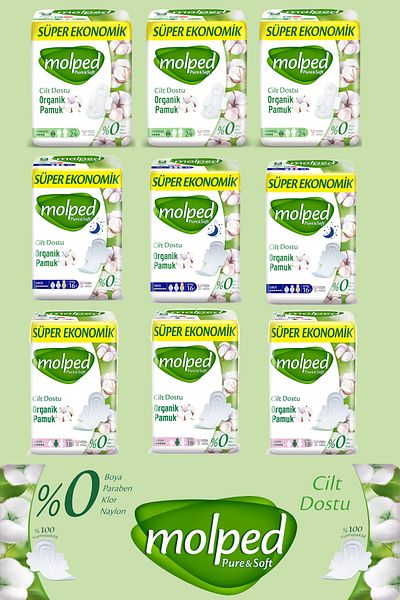 Molped Pure Soft 9-Piece Super Economical Mixed Pack (3 X Night 16Pcs + 3 X Normal 24Pcs + 3 X Long 18Pcs)