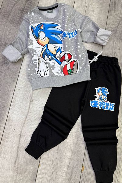 Sonic طقم بدلة رياضية باللون الرمادي بطباعة سونيك 2 Yarn