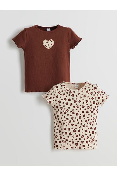 LC Waikiki Lcw Kids Crew Neck Floral Girls' T-Shirt 2-Piece