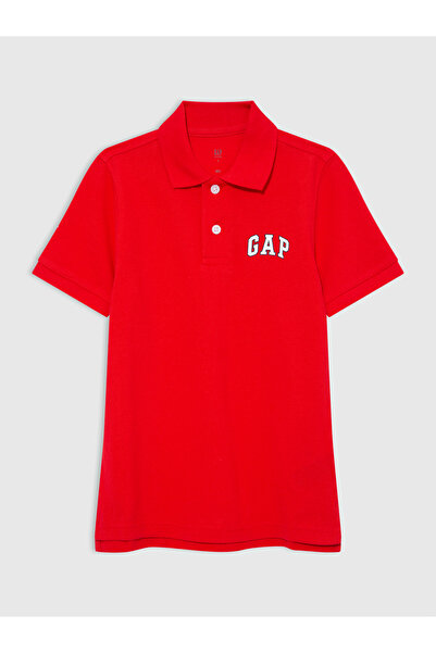 GAP Erkek Çocuk Kırmızı Logo Piqué Polo Yaka T-Shirt
