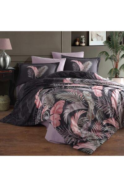 DENİZLİ ÇEYİZ Clasy Double Duvet Cover Set - Ranforce Hena Anthracite