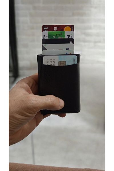 KANİNCHEN Men's Wallet Black Wallet with Mechanism and Card Holder and Money Compartment