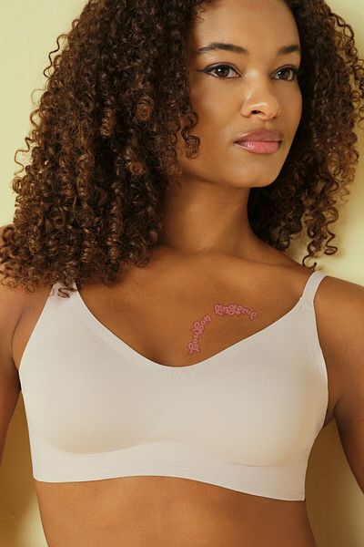 Boubon Co Ecru Laser Cut Invisible Bra - No Trace, No Underwire and Removable Pads F.K.