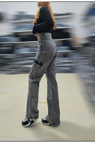 LAMİRA Women's Smoked Snow Lycra Cargo Pocket Palazzo Wide Leg