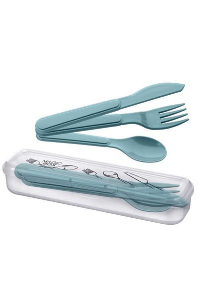 BRAVES 3-Piece Plastic Fork Spoon Knife Set - Picnic and Camping Set with Clear Box - Lunch Box Set