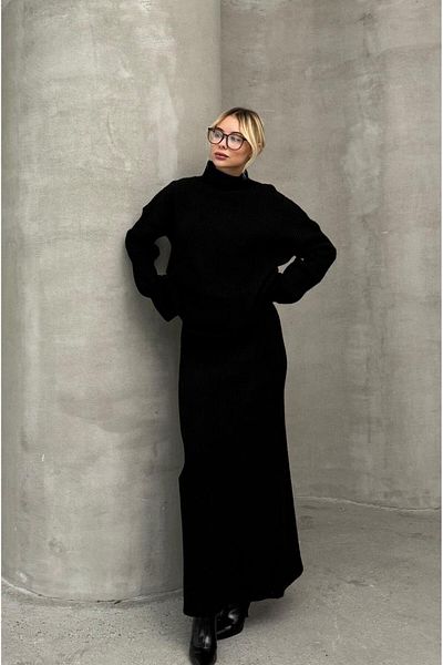 Havoş Black Knitted Fisherman Sweater Skirt Set