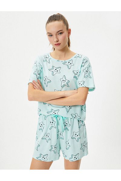 Koton Set de pijama pantaloni scurți cu mânecă scurtă cu decolteu rotund Imprimat