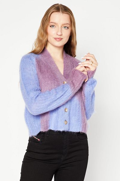 Diesel Women Split Neck Long Sleeve Mohair Cardigan, Purple