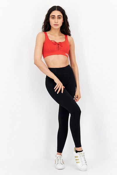 Guess V2rp01mc03w - ReD Straight Cut RounD NecK Women's Sports Bra
