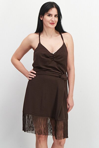 Reserved Women Textured Midi Casual Dress, Brown