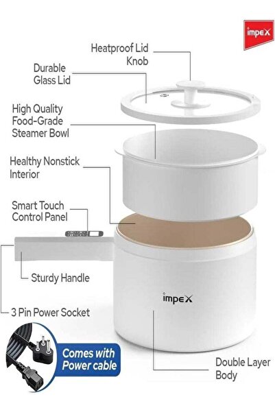 İMPEX Impex Electric Pan 1.8L Multi-Purpose Non-Stick Pan 6-in-1 Mode