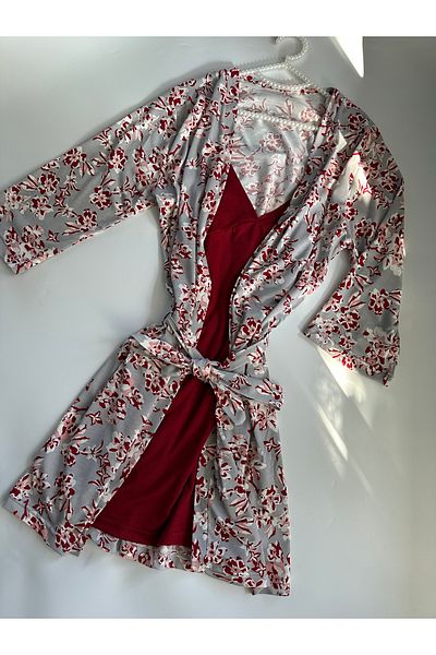 dem merys Suspender Combed Cotton Nightgown and Dressing Gown Set