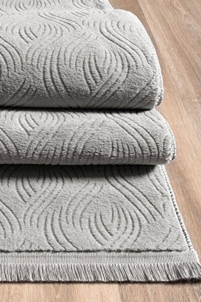 Guaj Home Rayne Koleksiyonu Bukle Kabartmalı Rölyef Kaymaz Tabanlı Yıkanabilir Salon,Mutfak,Koridor Halısı Gri