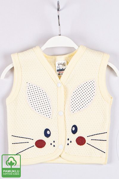 Miniel Unisex Baby Face Rabbit Embroidered Organic Cotton 1-3-6-9 Months Quilted Baby Vest - Yellow