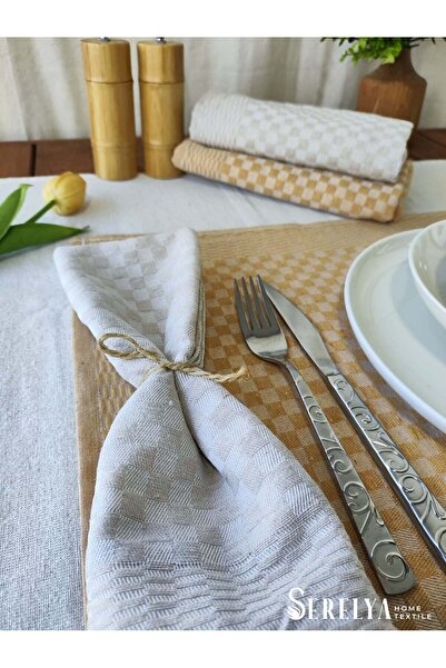 serelya 40x60cm Krem&Sarı Dama Desen Mutfak Sunum Peçetesi, Şık Tasarım, Premium Görünüm, Sofra Bezi