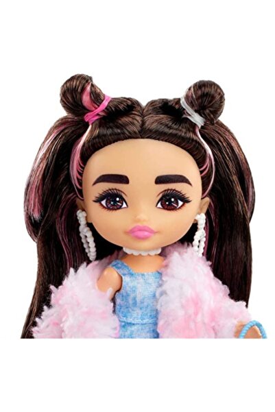 Barbie Minis Extra Esmer Saçlı Pembe Kürklü 14 cm