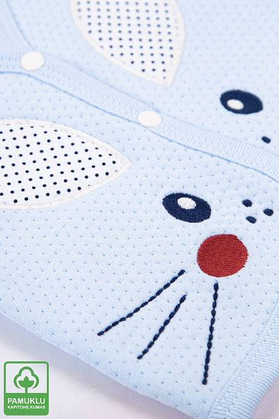 Miniel Baby Boy Face Rabbit Embroidered Organic Cotton 1-3-6-9 Months Quilted Baby Vest - Blue