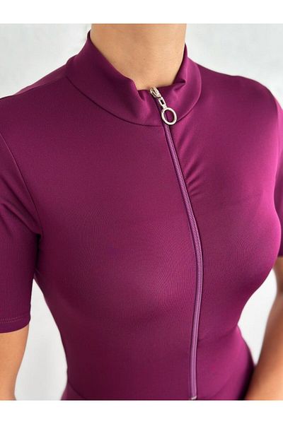 Pimody Women's Short Sleeve Long Leg Zippered Recovery Swimsuit