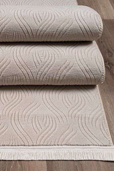 Meta Halı Rayne Koleksiyonu Bukle Kabartmalı Rölyef Kaymaz Tabanlı Yıkanabilir Salon,mutfak,koridor Krem