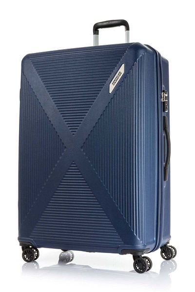 American Tourister حقيبة سفر صلبة من كواترو باللون الأزرق الداكن من شركة تي إس إيه