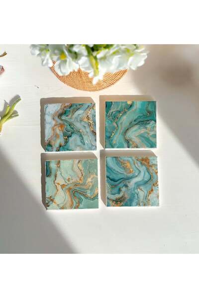 arslart قواعد أكواب من الحجر الطبيعي من الرخام الفيروزي - مجموعة من 4 قطع