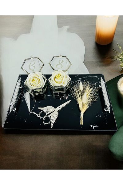 CyzHome Vow Silver Black Promise Engagement Tray
