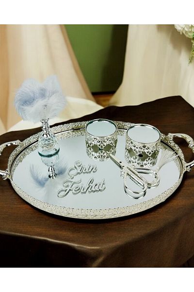 CyzHome Gray Whisper Silver Oval Engagement Tray
