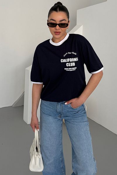 MODAGEN Μπλουζάκι Unisex Navy Blue Crew με λεπτομέρεια γιακά με στάμπα California