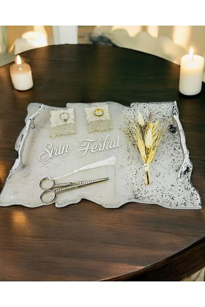 CyzHome Enchant Silver Polyester Promise Tray and Groom Coffee Cup Tray