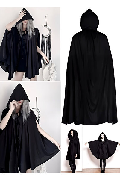 ReilaCos Μαύρος μανδύας μάγισσας με κουκούλα 120 εκ. - Αξεσουάρ κοστουμιών και πάρτι για παιδιά και ενήλικες