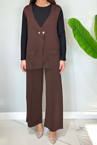 REMSA 35187 Model Brown Knitwear Vest and Trousers Set