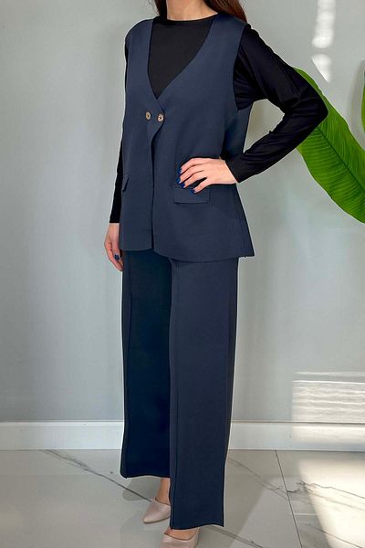 REMSA Navy Blue Knitwear Vest and Trousers Set - 35187