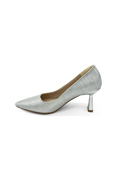 MAGGIO Pantofi de seara cu toc de dama de culoare argintie cu varf ascutit