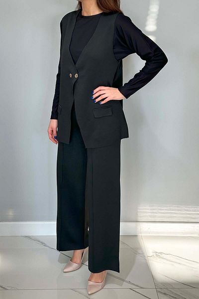 REMSA Black Knitwear Vest and Trousers Set - 35187