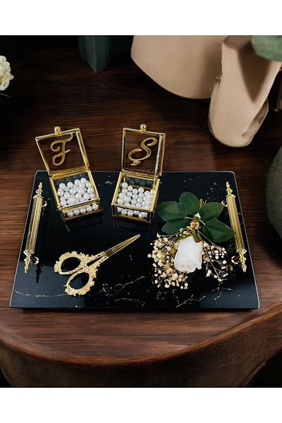 CyzHome Heartfelt Black Glass Promise Engagement Tray
