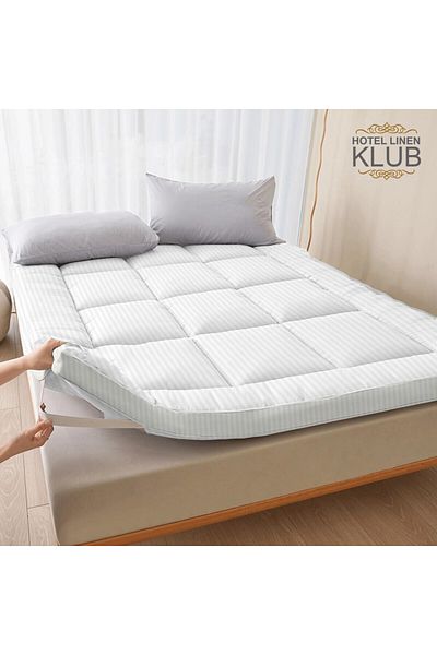 Hotel Linen Klub غطاء مرتبة 700 جرام لكل متر مربع - ألياف ناعمة وصلبة وسميكة للغاية وأشرطة مرنة للغاية